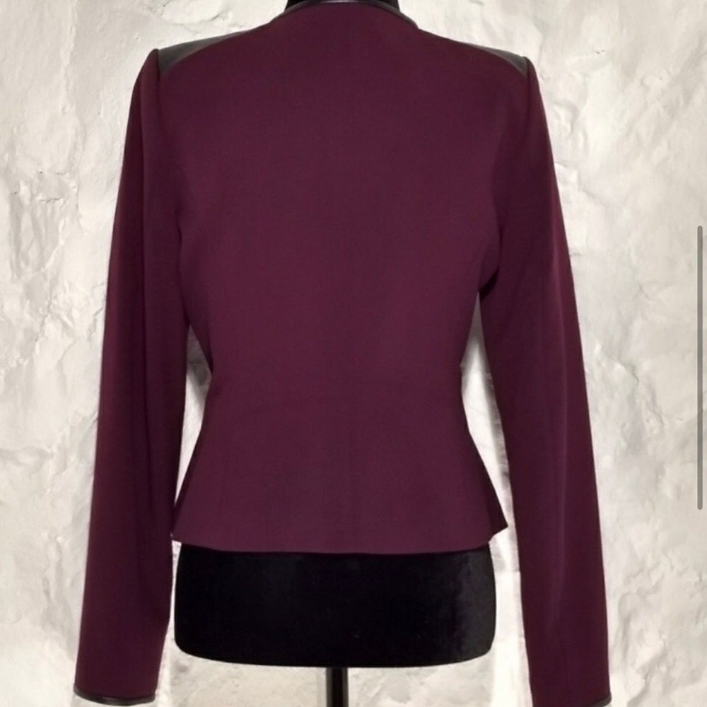 Calvin Klein 🦚 Purple Blazer w Faux Leather Trim - Picture 5 of 5